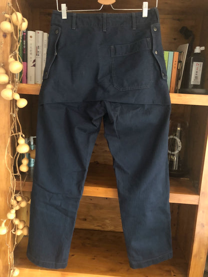 vintage blue work pants with unique details