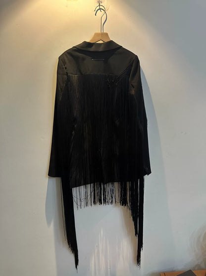 maison margiela fringe blazer in black