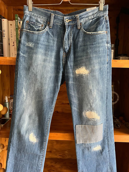 vintage washed denim patchwork pants