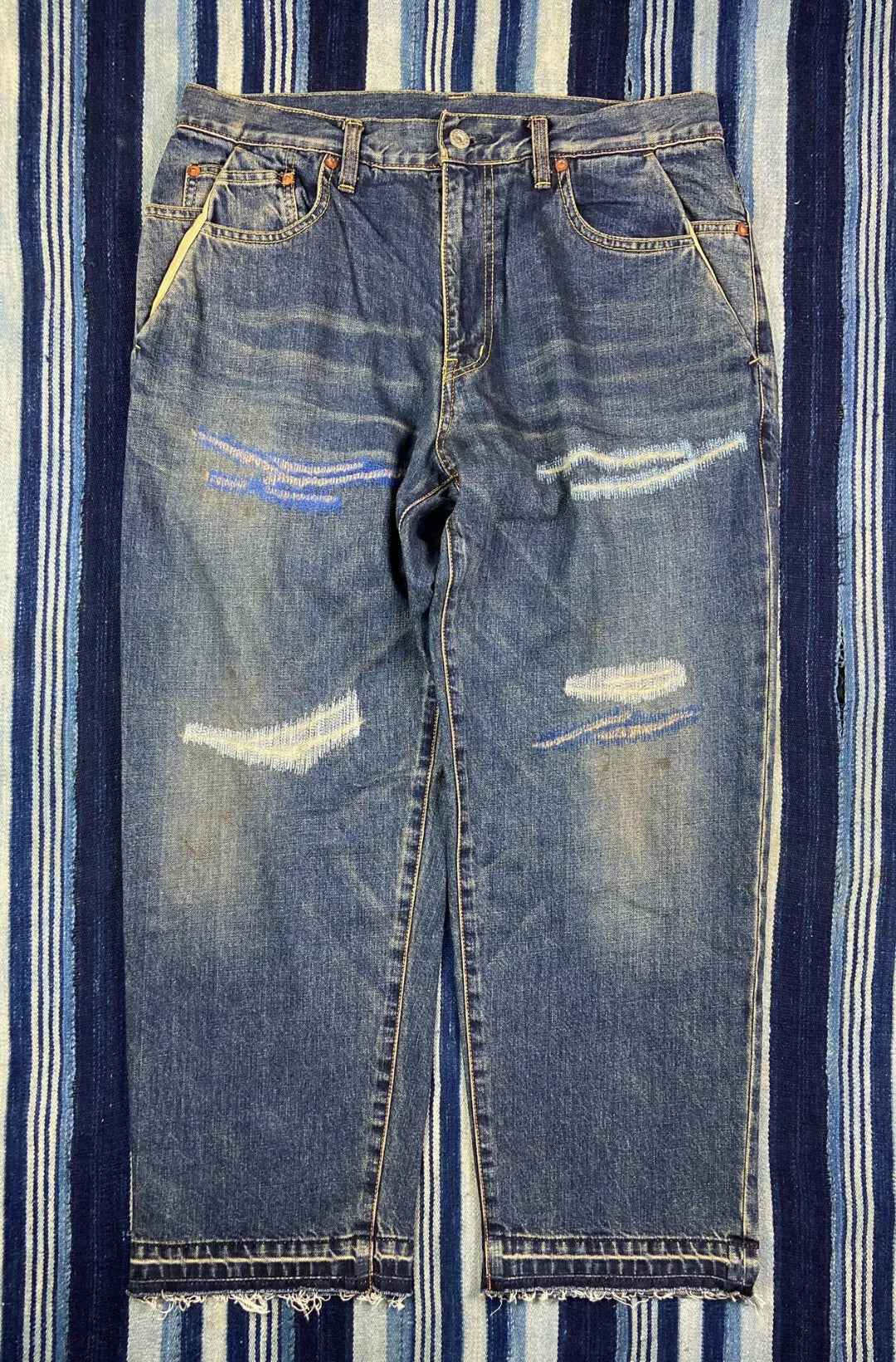 beams japan worn look denim pants