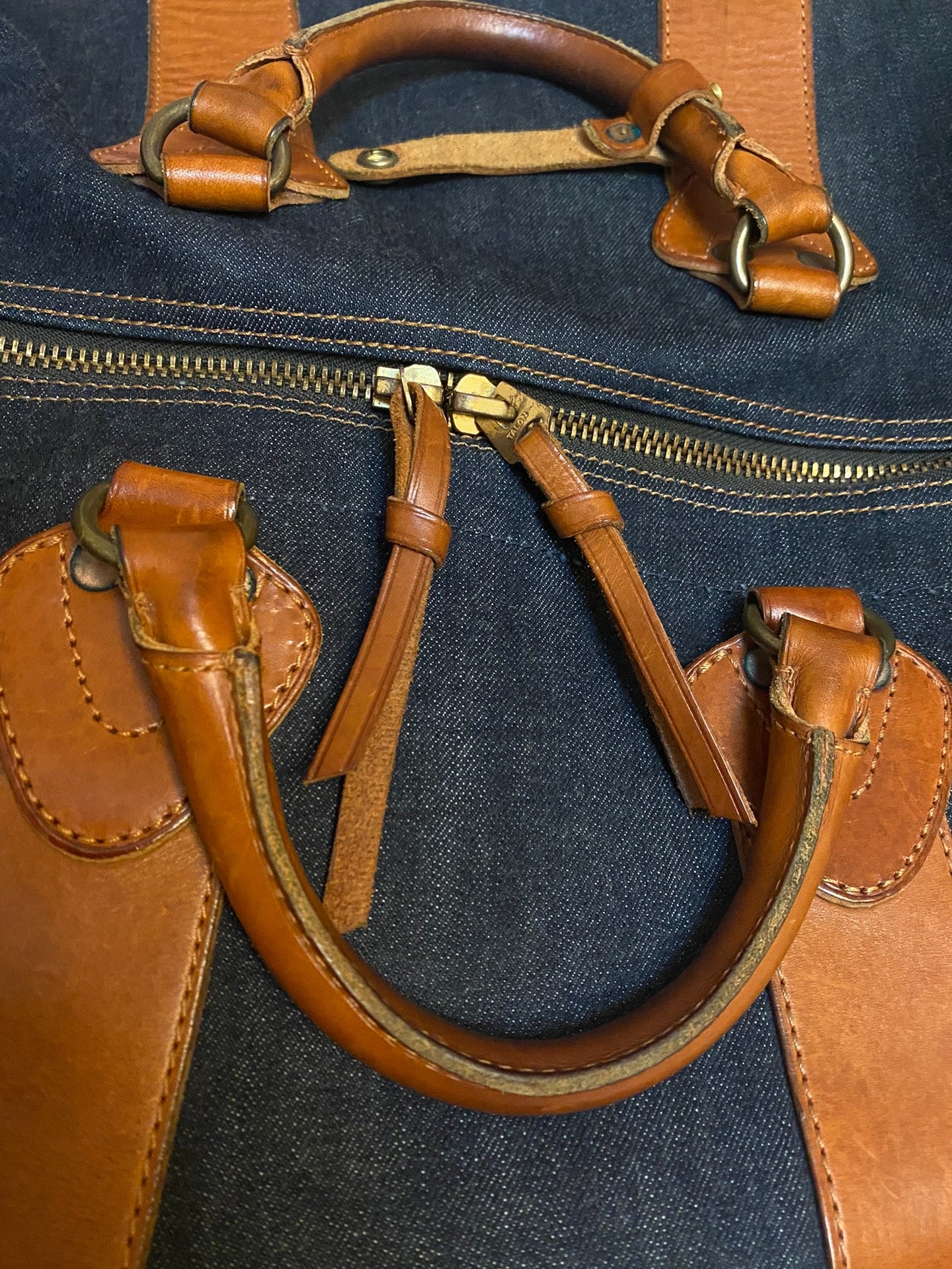 RRL Winston Denim Leather Duffle Bag