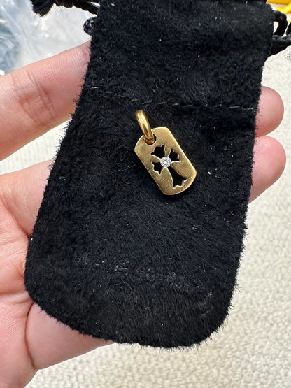Chrome Hearts 22k Gold Single Diamond Dog Tag