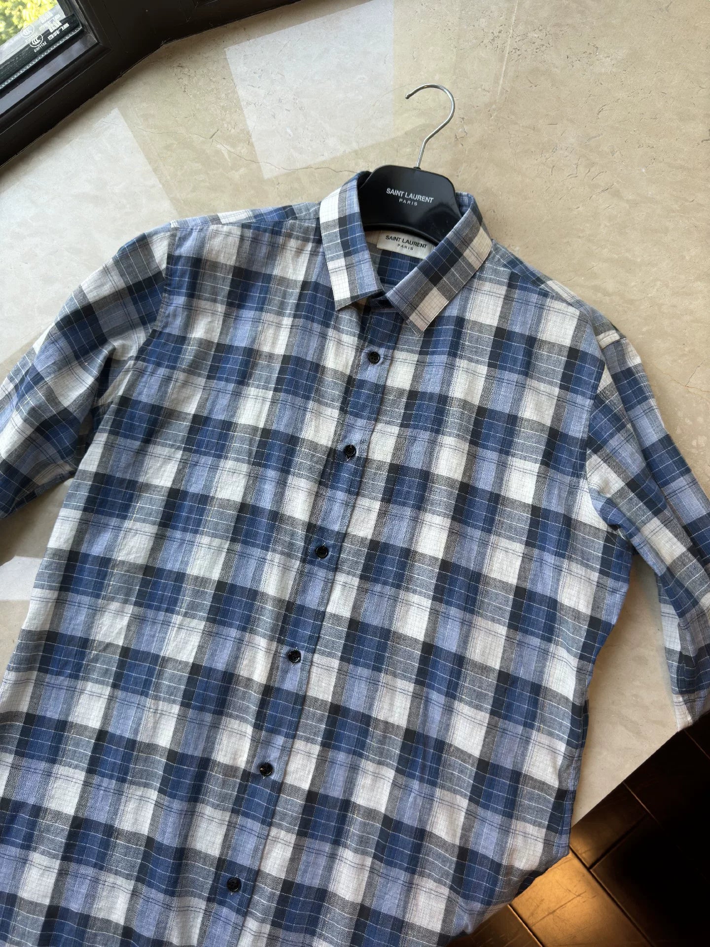 YSL Men's Blue Plaid Shirt