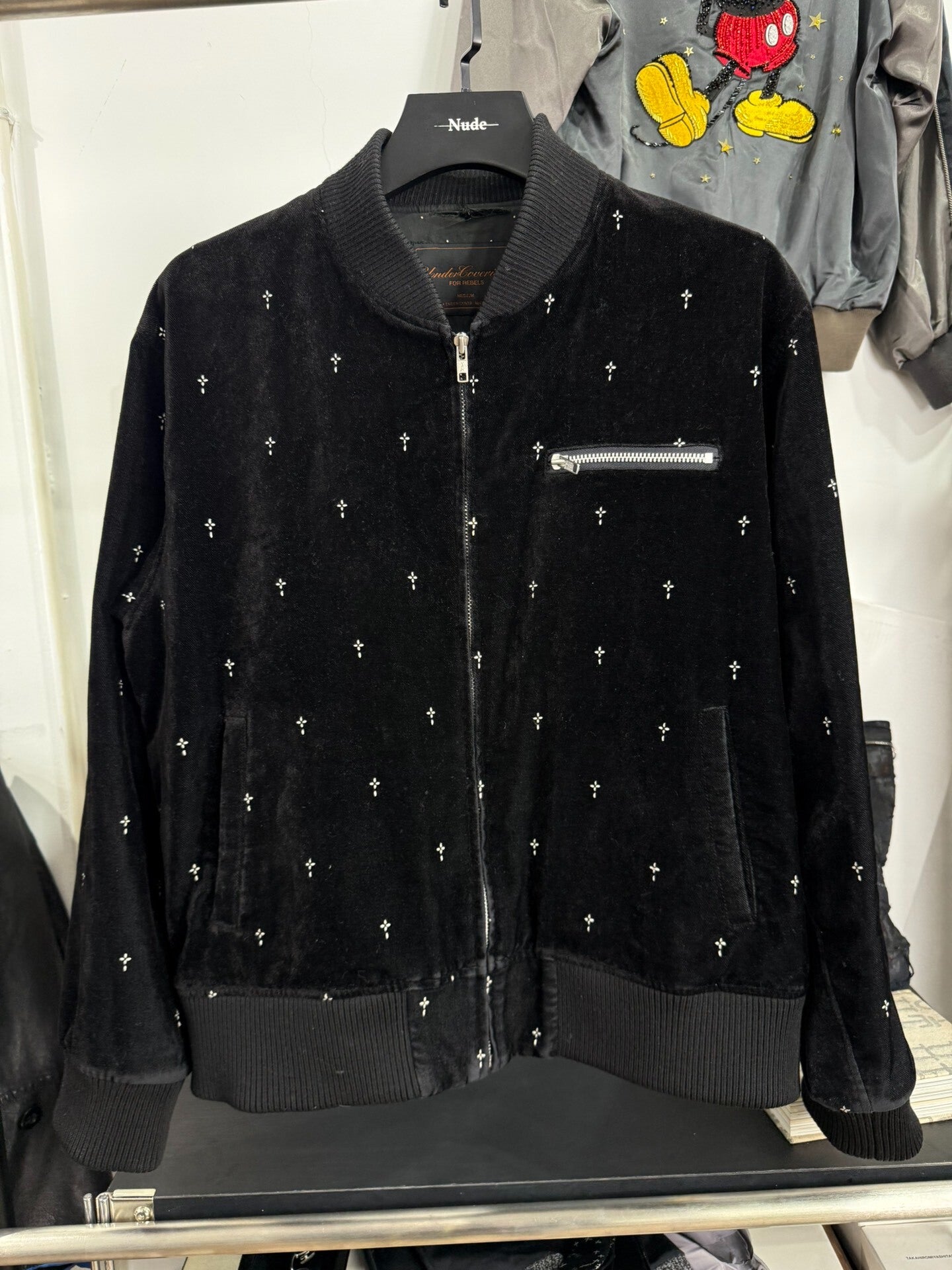 Velvet Bomber Jacket with Cross Details