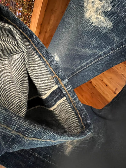 vintage washed distressed denim jeans