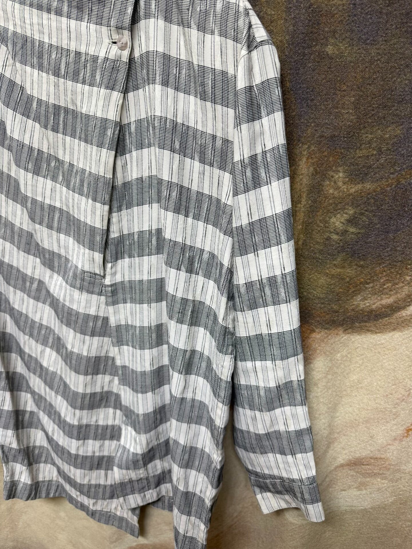 issey miyake striped linen collar shirt