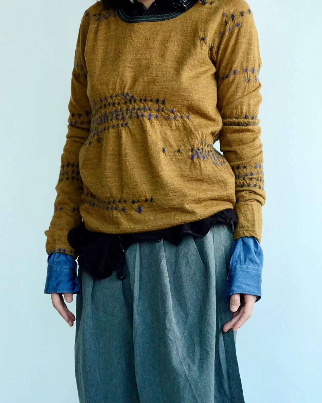 Kapital Wool Long T-Shirt with Indigo Dye