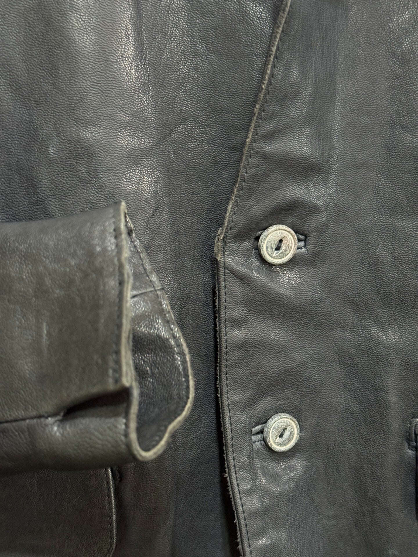 dark goat leather single-breasted blazer