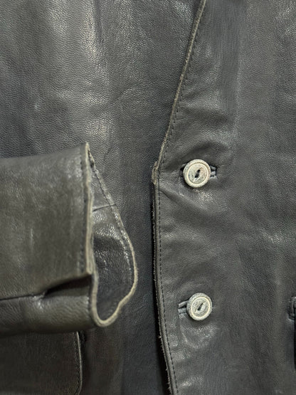 dark goat leather single-breasted blazer