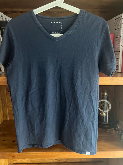 visvim Blue Dyed V-Neck Short Sleeve Tee