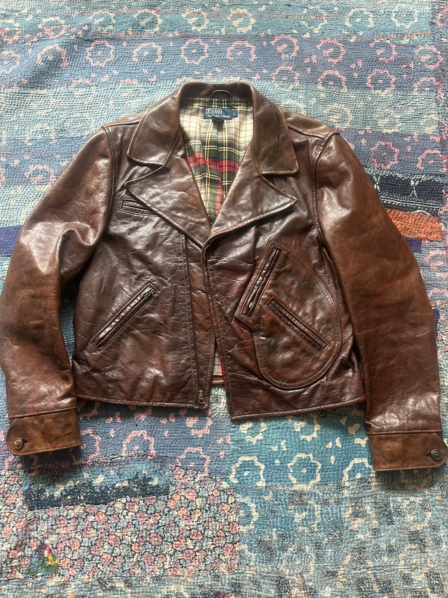 brown leather motorcycle jacket by polo ralph lauren