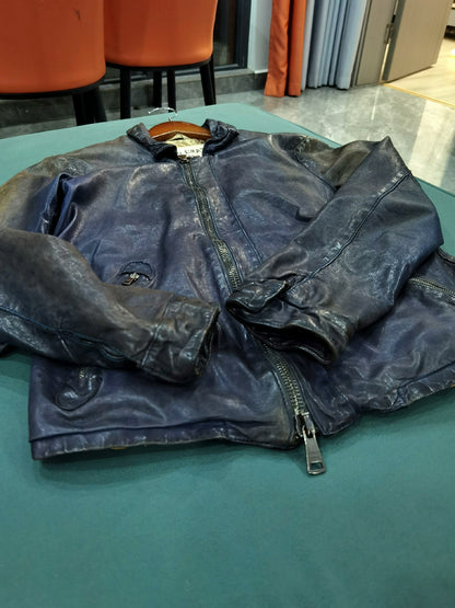 Giorgio Brato Vintage Blue Yellow Leather Jacket