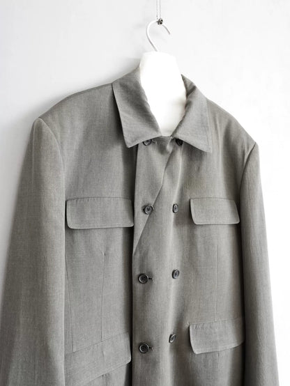 double-breasted concrete gray jacket