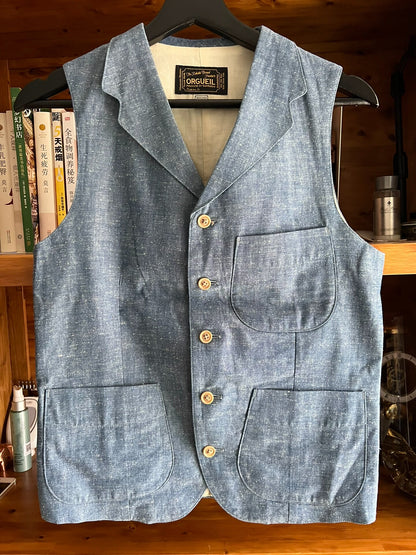 vintage blue denim work vest for men