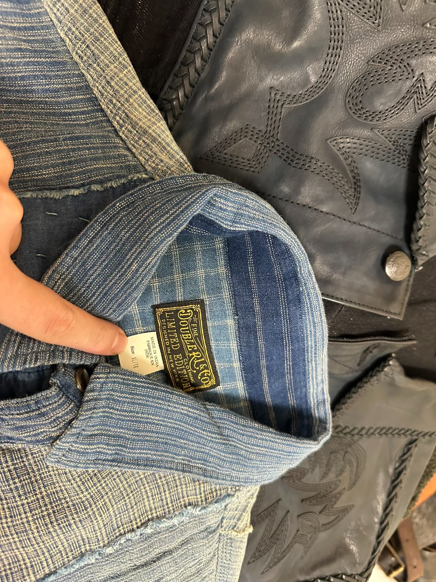 rrl patchwork blue dye shirt