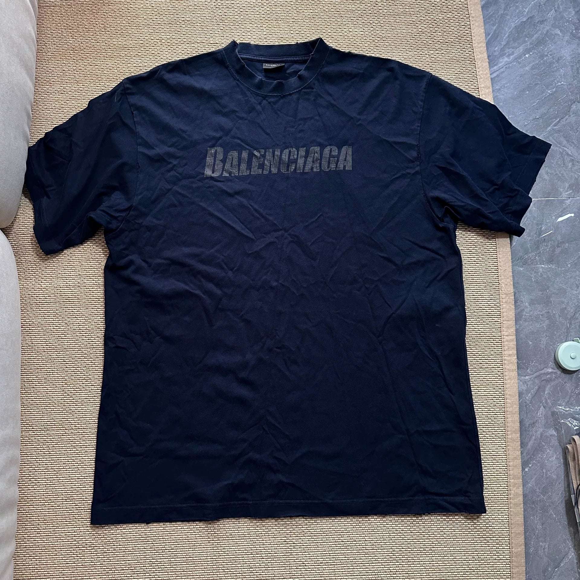 Balenciaga Distressed Blue Short Sleeve Tee