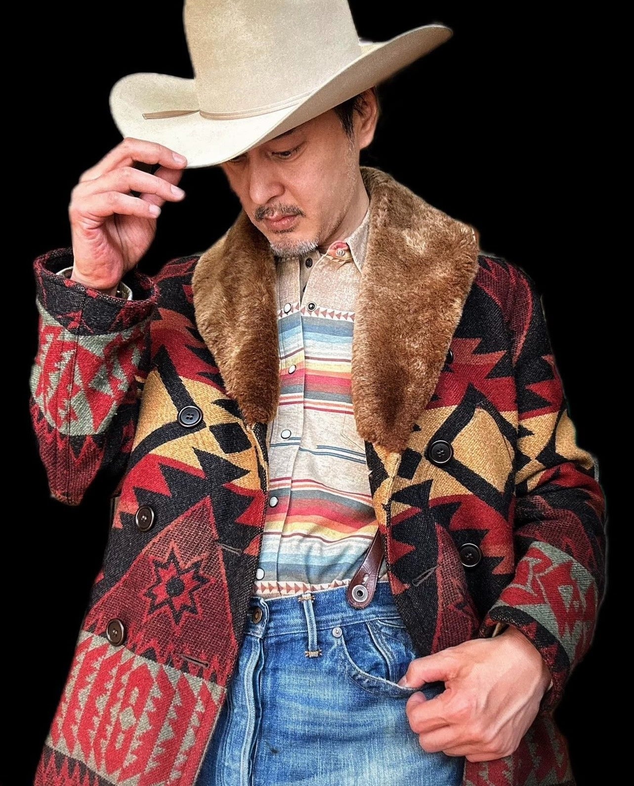 RRL Southwest Fur Collar Blanket Coat