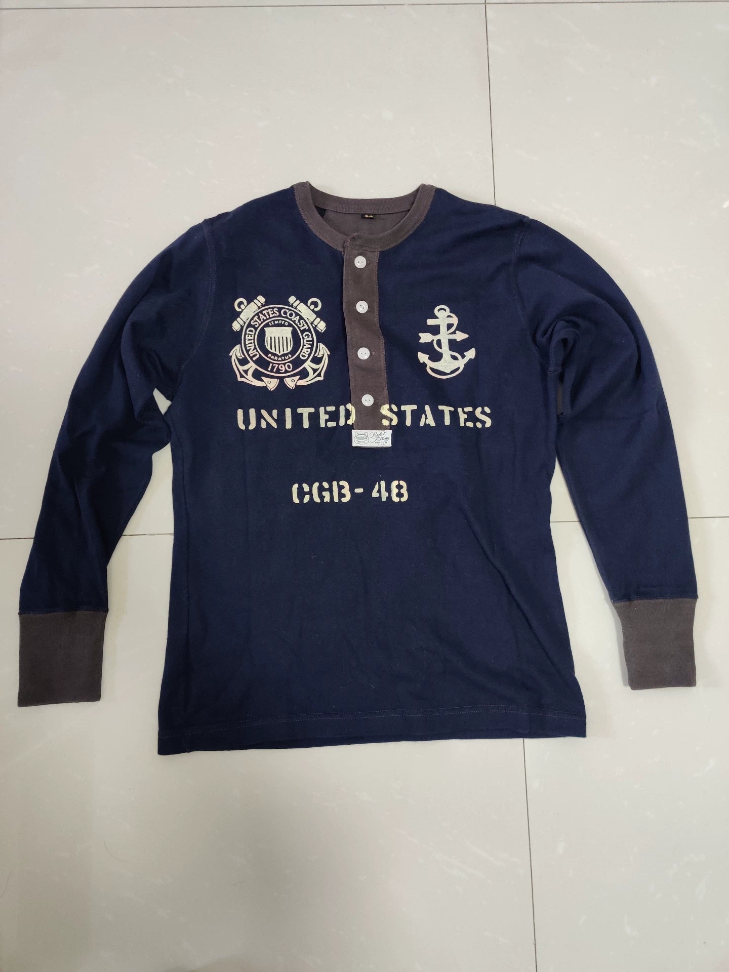 freewheelers navy anchor graphic long sleeve shirt