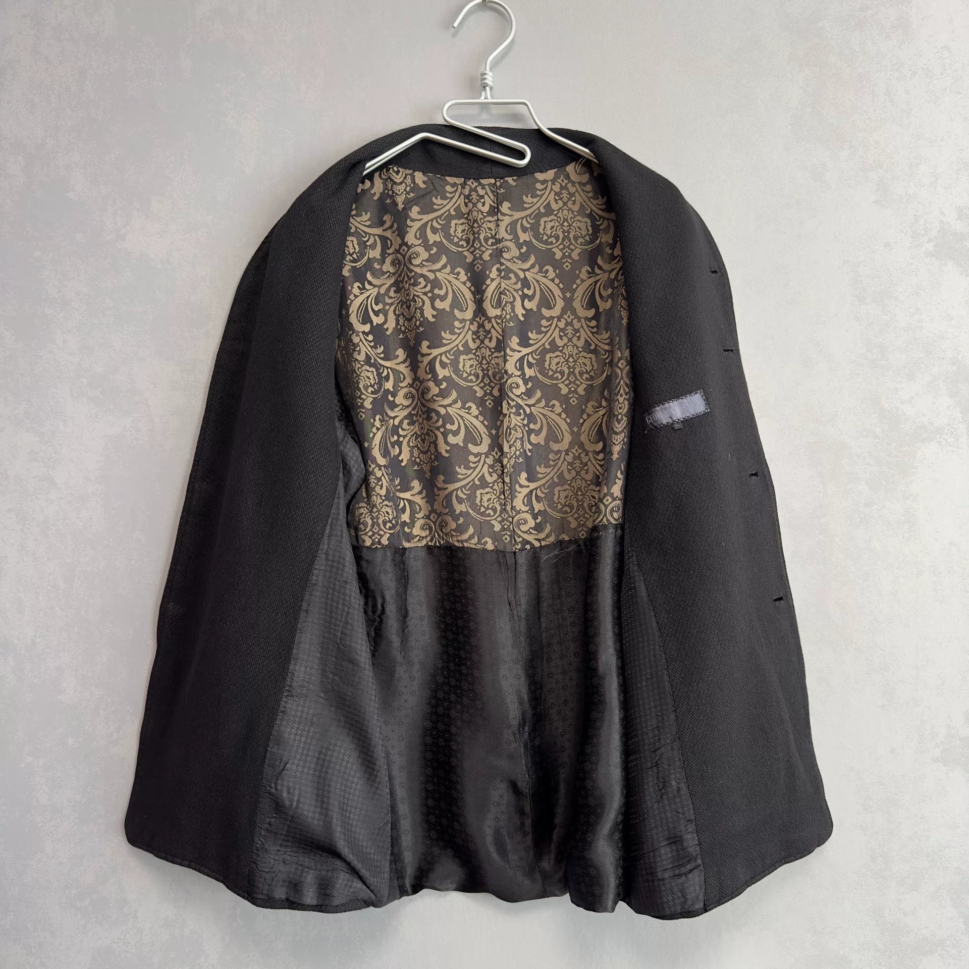 black mix fabric collarless jacket