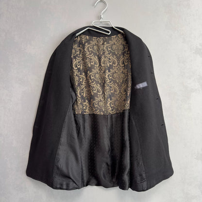 black mix fabric collarless jacket