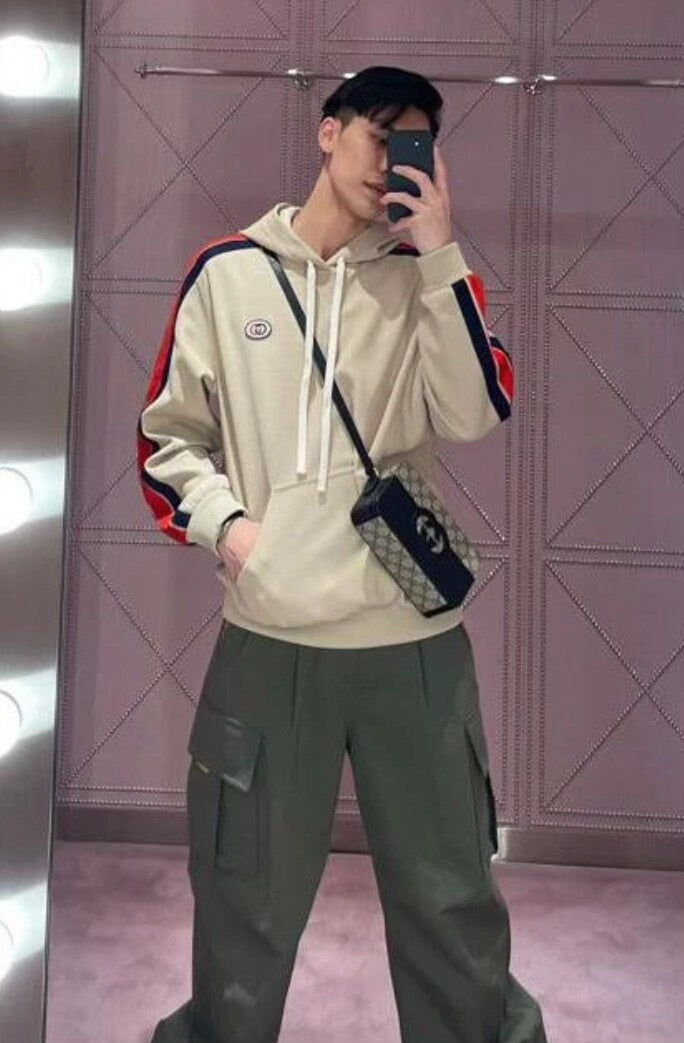 gucci khaki knit hoodie sweatshirt medium size