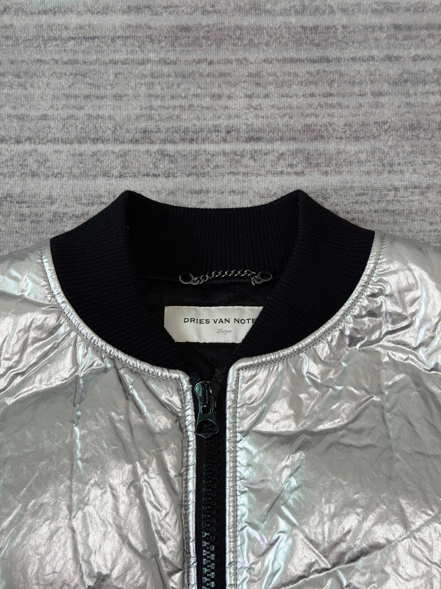 silver bomber jacket with back zipper