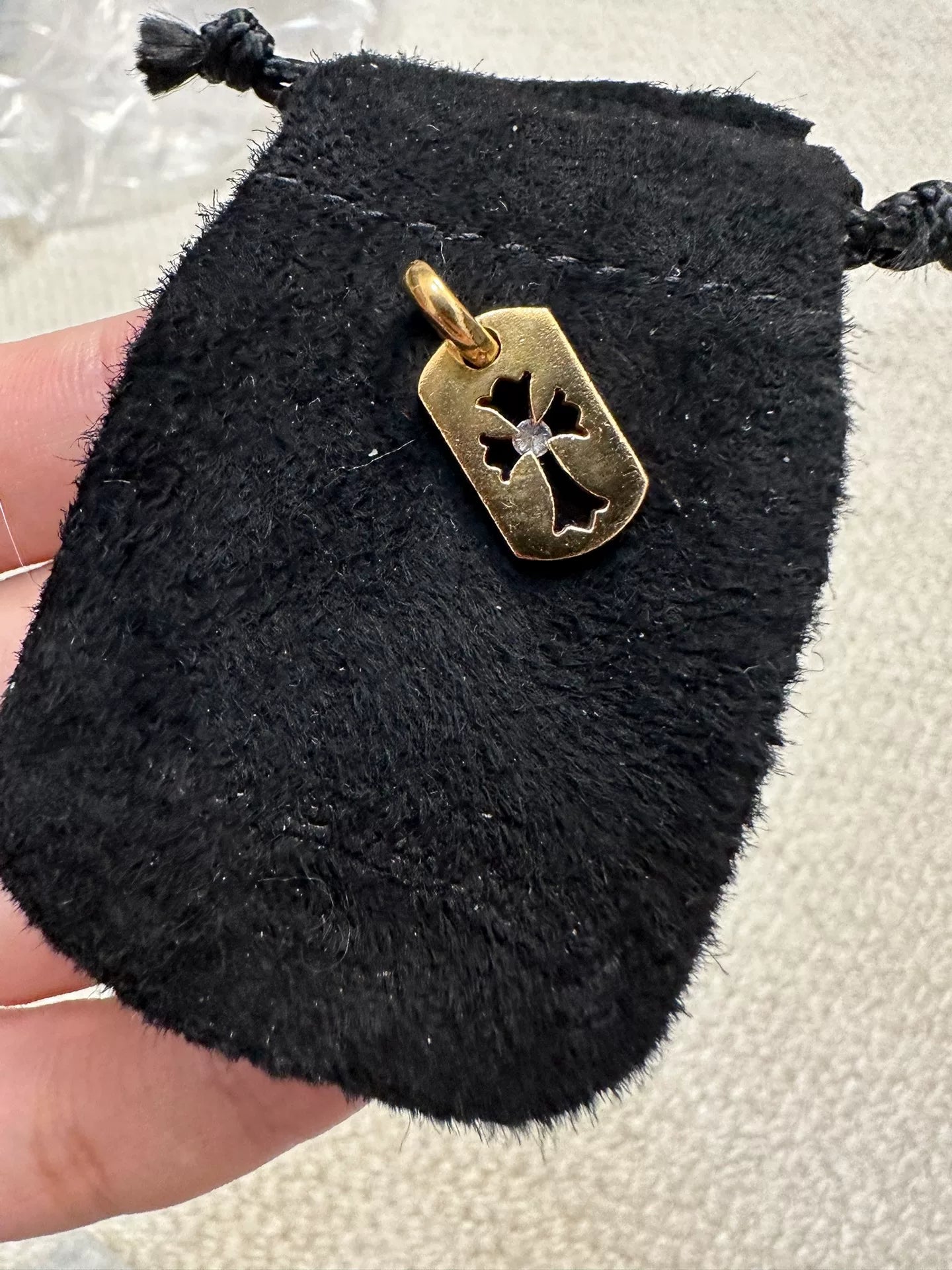 Chrome Hearts 22k Gold Single Diamond Dog Tag