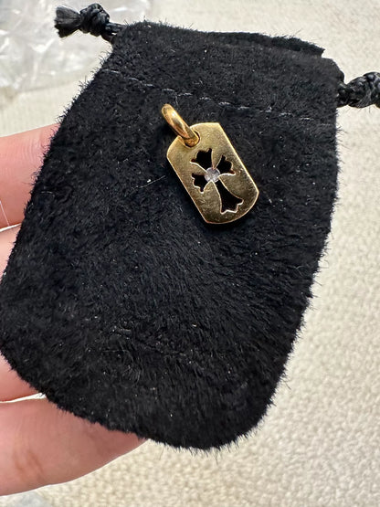 Chrome Hearts 22k Gold Single Diamond Dog Tag