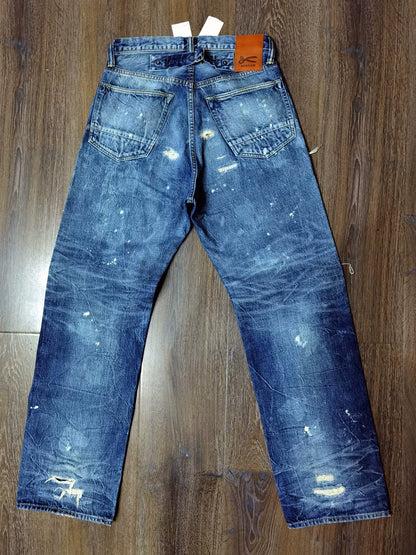 DENHAM Blue Distressed Paint Splatter Jeans