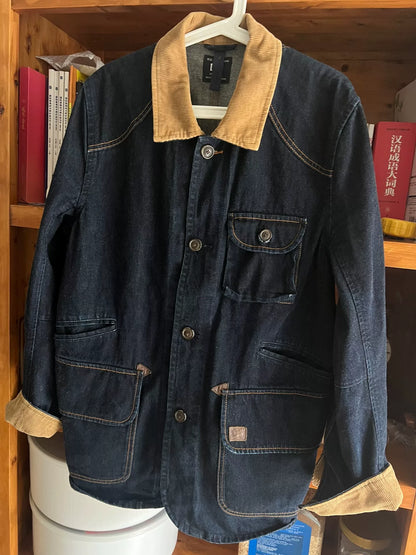 denim hunting jacket with corduroy collar