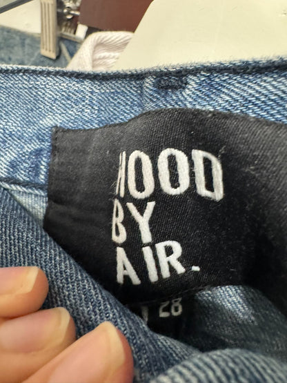 blue shredder zip jeans with distressed details