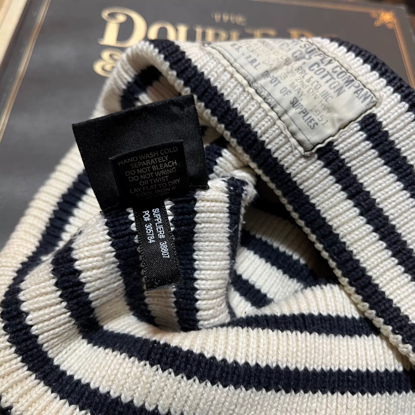 RRL Black White Striped Beanie