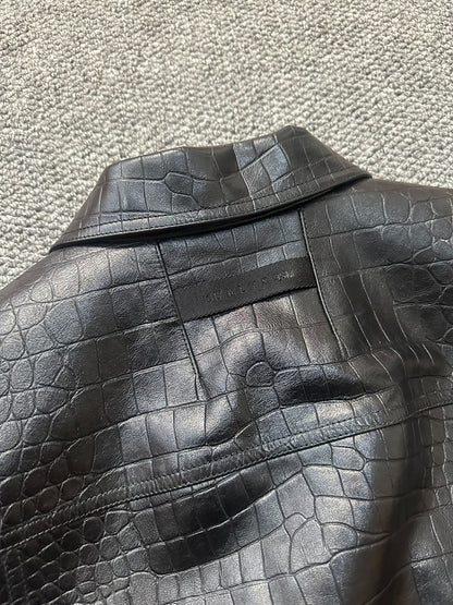 black leather shirt jacket with unique texture