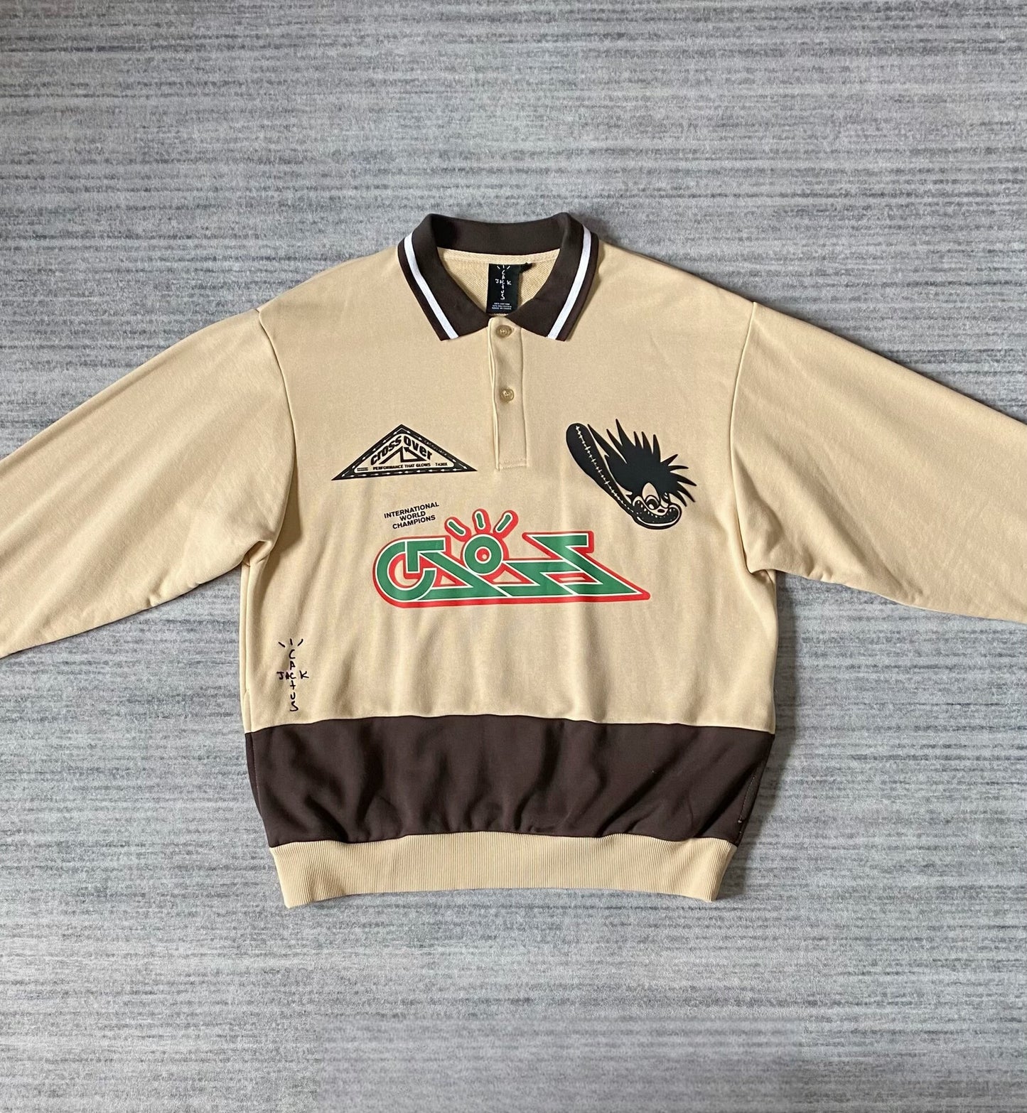 cactus jack brown long sleeve polo sweatshirt