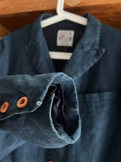 vintage blue dyed cotton linen blazer