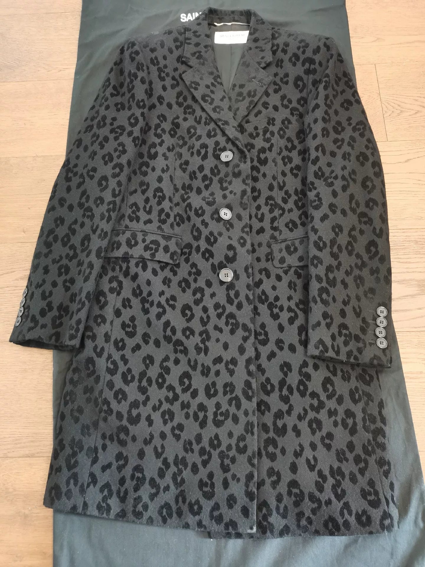 Saint Laurent Gray Leopard Print Coat