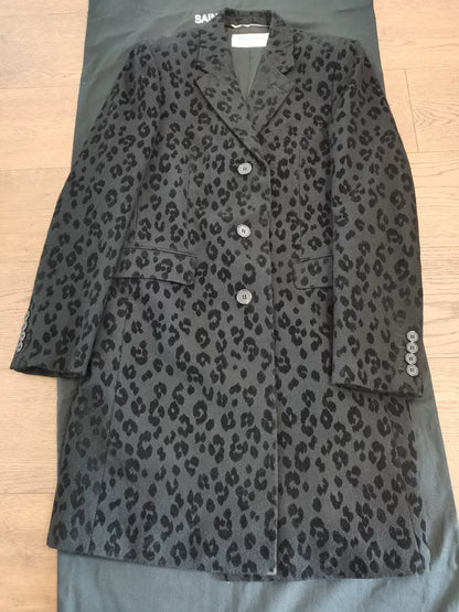 Saint Laurent Gray Leopard Print Coat