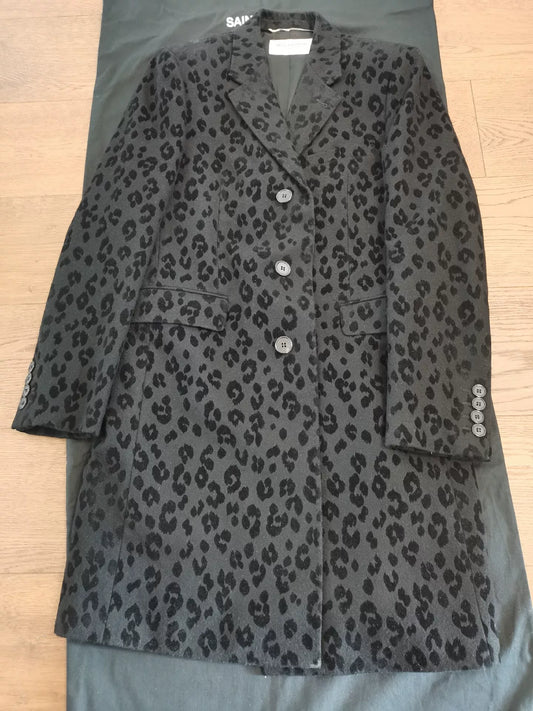 Saint Laurent Gray Leopard Print Coat