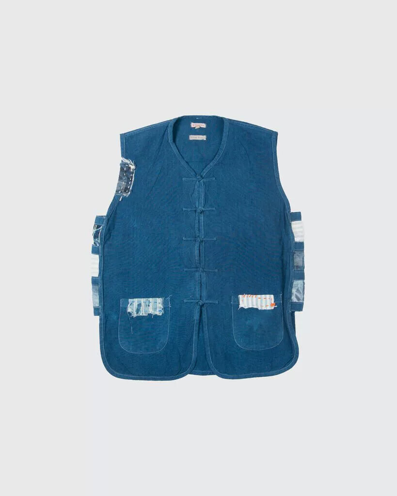 boro hand stitched blue dye vest