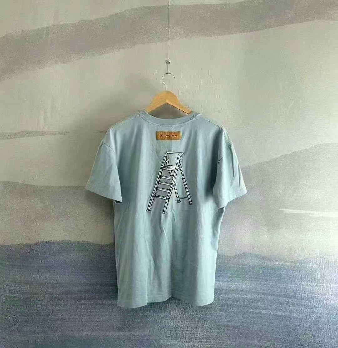 louis vuitton blue embroidered short sleeve shirt