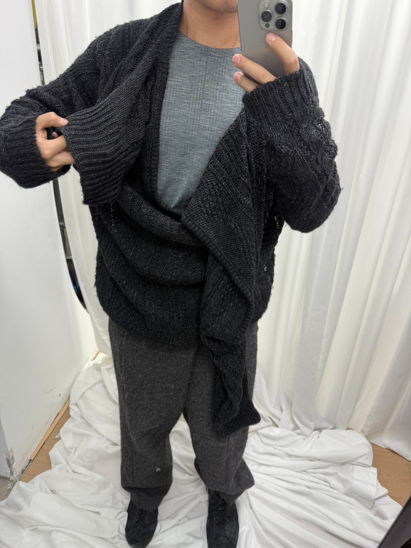 unique yohji yamamoto knitwear with high collar