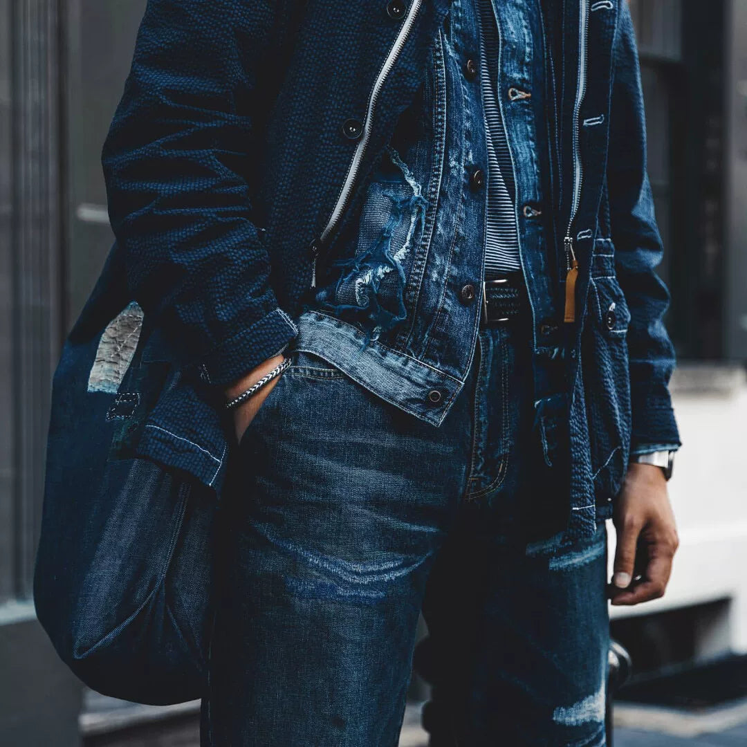 beams japan worn look denim pants