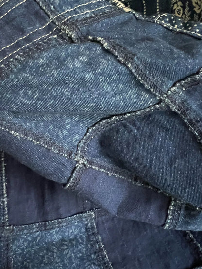 blue patchwork shirt with traditional dyeing