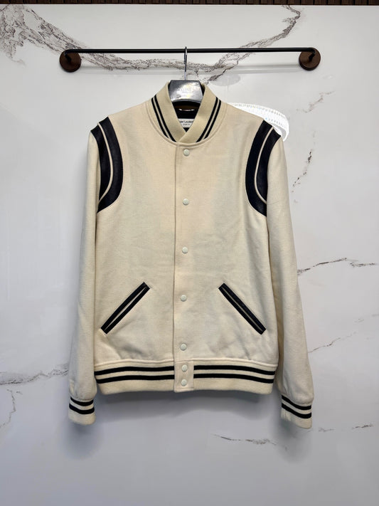 saint laurent white leather baseball jacket