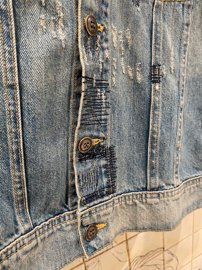 Greg Lauren Layered Hooded Denim Jacket