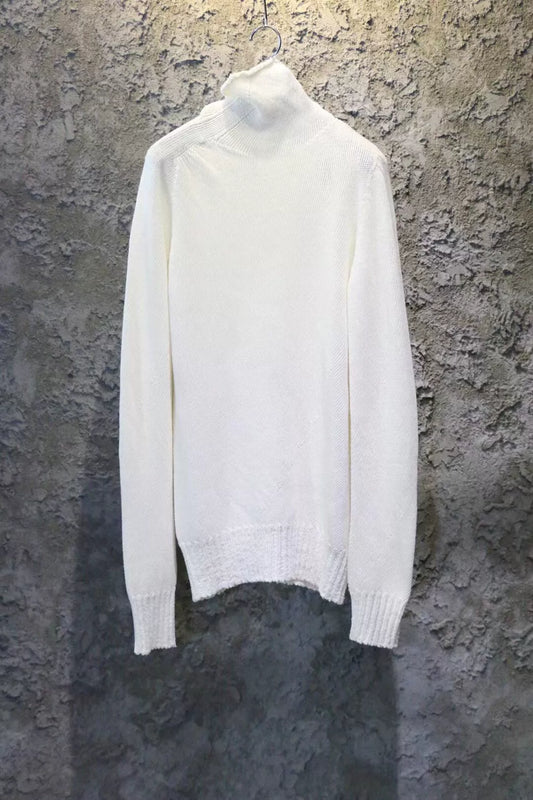 high collar knit sweater in white