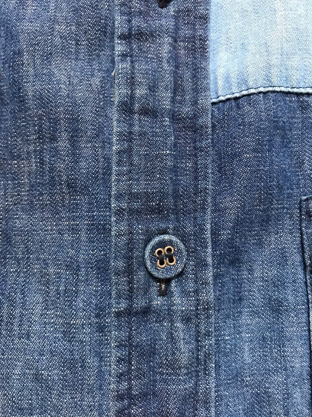 indigo patchwork button-up shirt made in japan