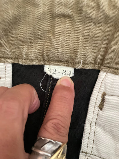 FREEWHEELERS Herringbone Olive Military Pants