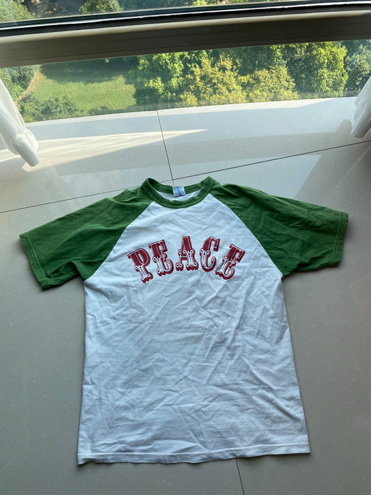 vintage green and white peace tee