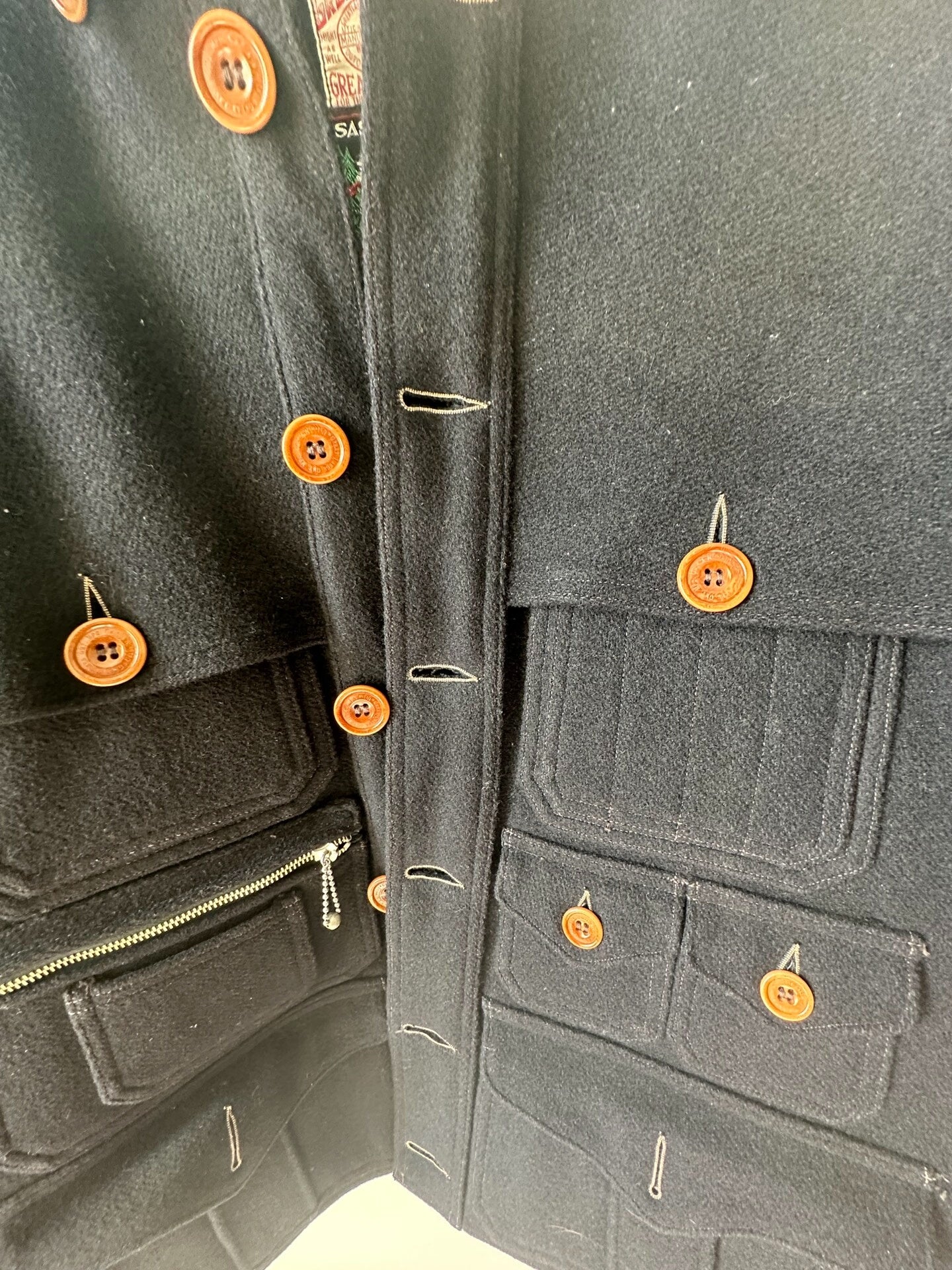 Black Wool Multi-Pocket Windbreaker Jacket